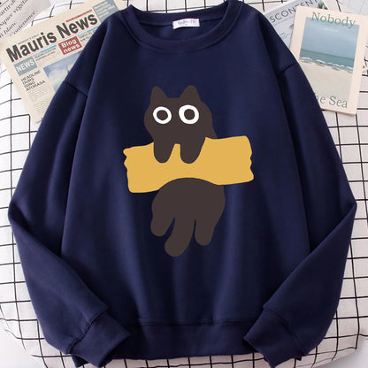 Tape Cat Cute Cartoons Loose Sweatshirts