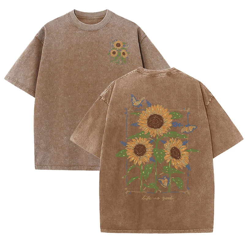 Lift Is Good Beautiful Sunflower Print T Shirts