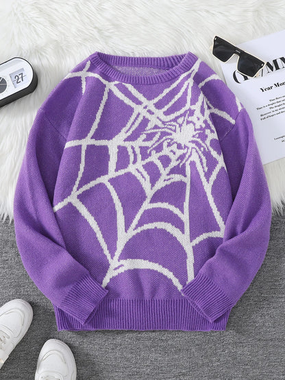 New Popular Spider Web Jacquard Pattern Pullover Sweater