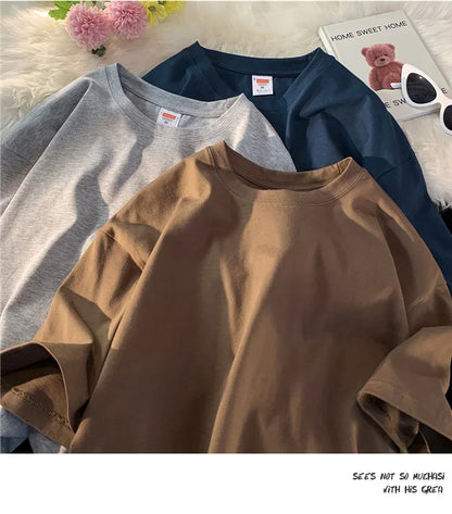 210g Cotton Solid Color Oversize Casual Tshirt 5XL