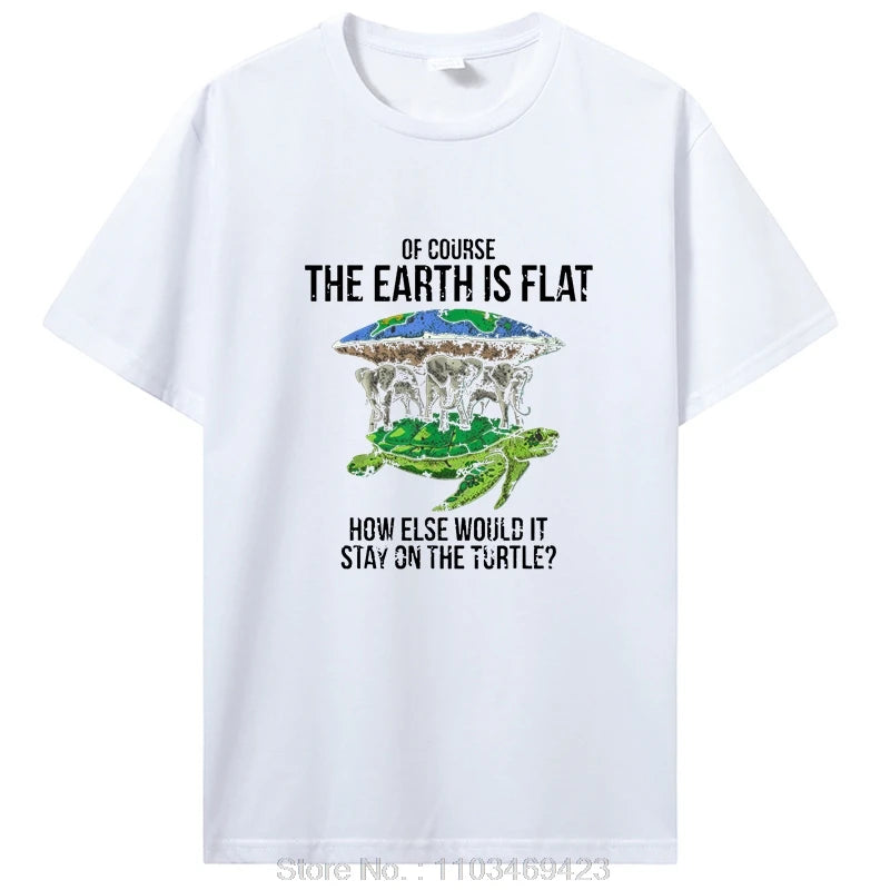 Funny Flat Earth Society Turtle Elephants Graphic Cotton Tshirt