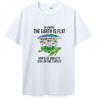 Funny Flat Earth Society Turtle Elephants Graphic Cotton Tshirt