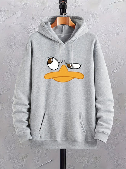 Cartoon Duck Print Hoodies For Men, Comfy Loose Trendy Pullover