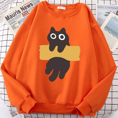 Tape Cat Cute Cartoons Loose Sweatshirts