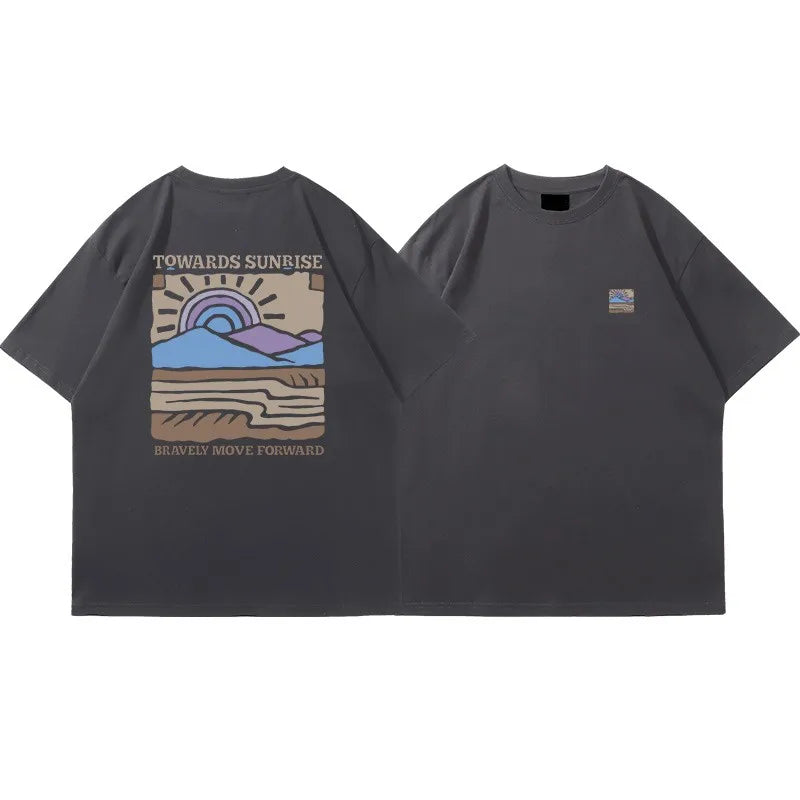 American Retro Pattern Casual Loose Cotton T-shirt