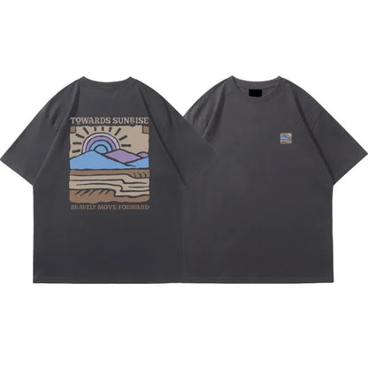 American Retro Pattern Casual Loose Cotton T-shirt