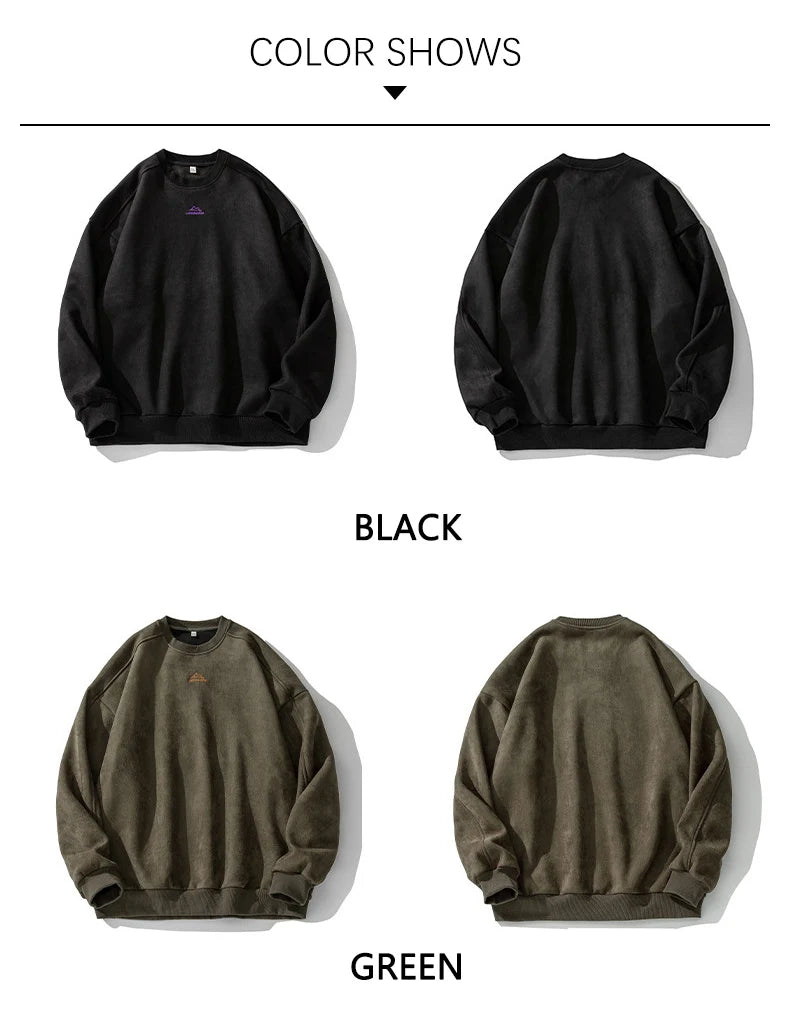 TFETTERS Suede Sweatshirt Solid Color Baggy Pullovers