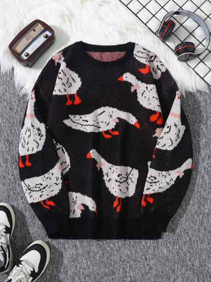 Duck Jacquard Pattern Sweater Knitted Pullover
