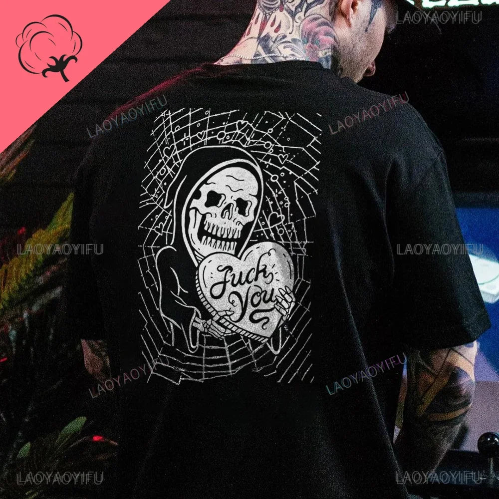 Cool Biker Drinking Beer Skull Graphic Cotton Tshirts