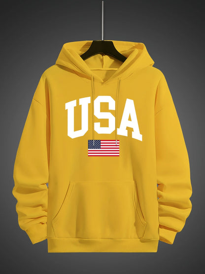 Casual Loose Oversized USA Flag Fleece Hoodies