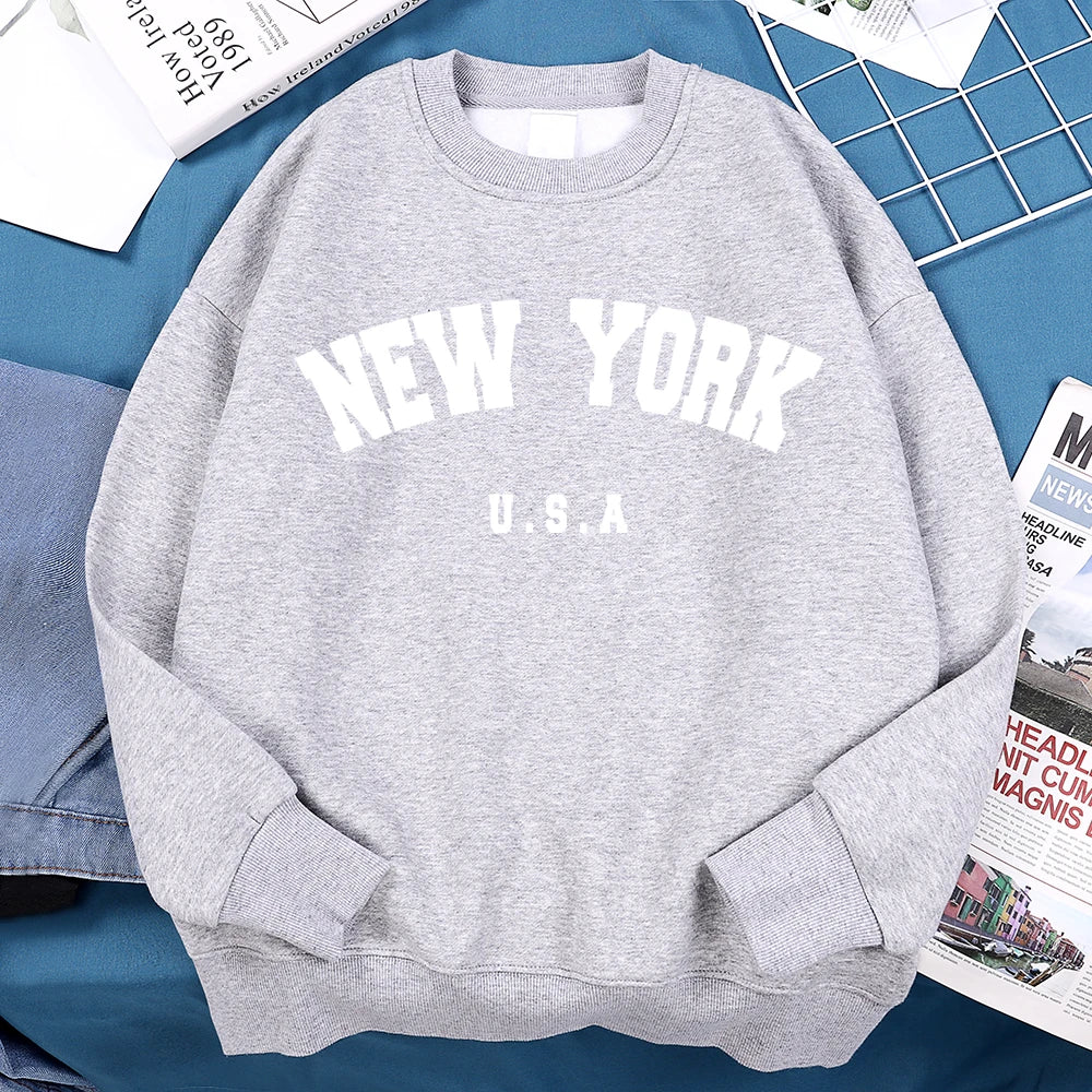 New York USA Loose Fleece Sweatshirt