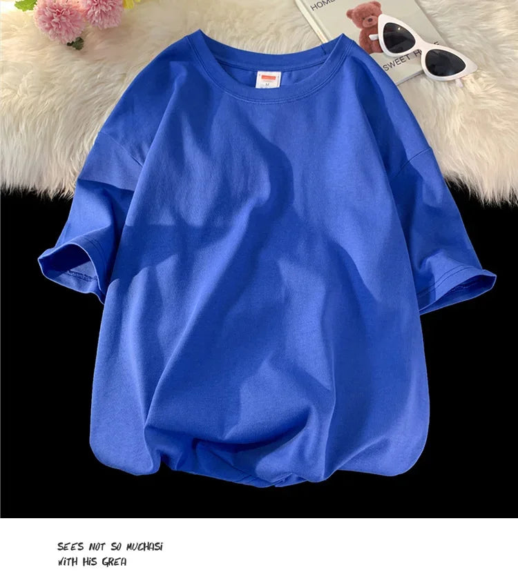 210g Cotton Solid Color Oversize Casual Tshirt 5XL