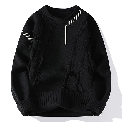 \Warm Knitted Sweaters Patchwork O Neck Knit Pullovers