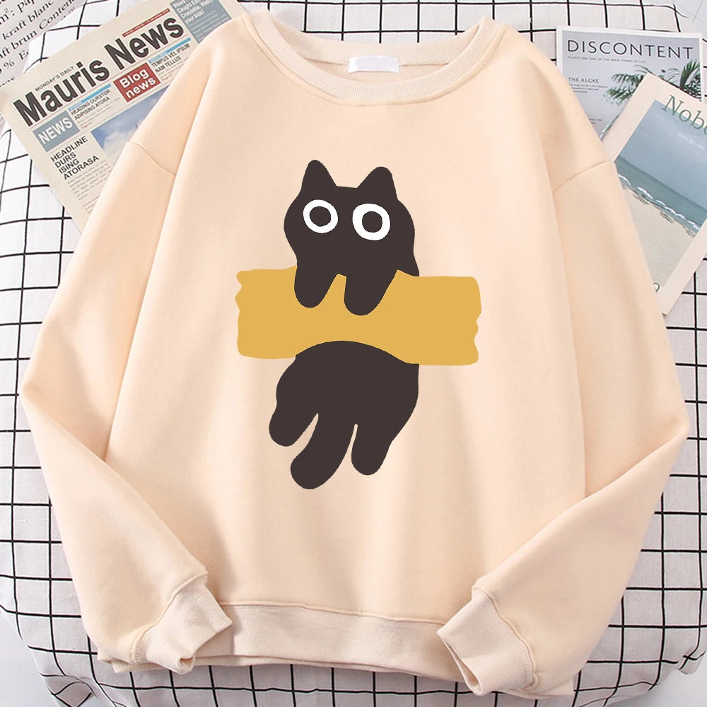 Tape Cat Cute Cartoons Loose Sweatshirts