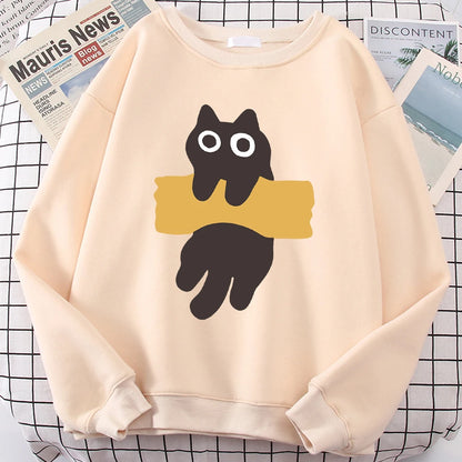 Tape Cat Cute Cartoons Loose Sweatshirts