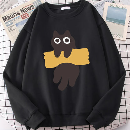 Tape Cat Cute Cartoons Loose Sweatshirts