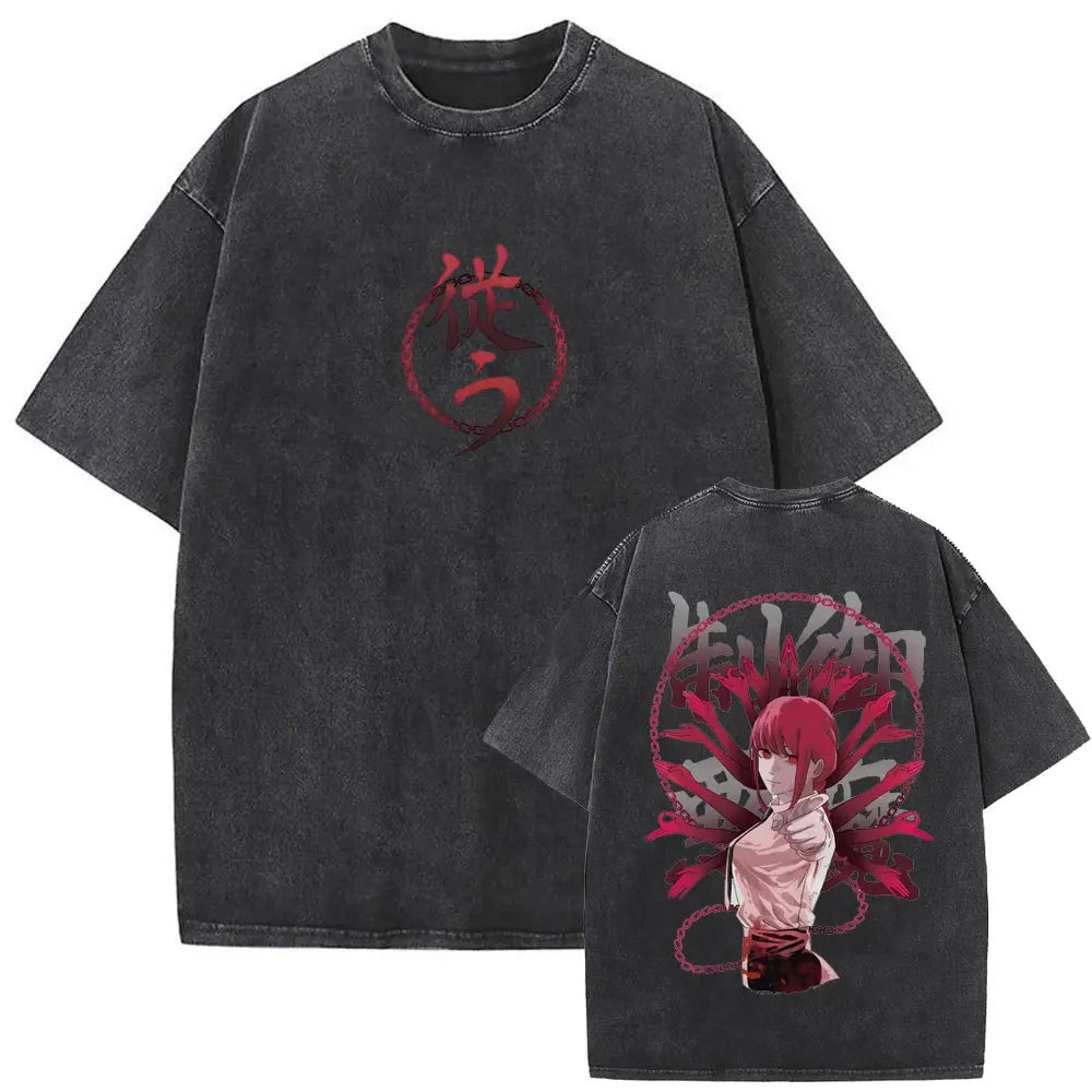 Anime Chainsaw Retro T-shirt Cartoon Denji Pochita Graphic Oversized