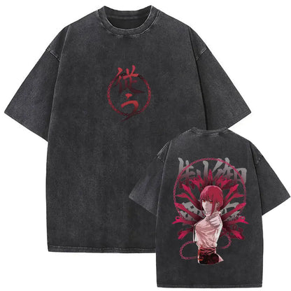 Anime Chainsaw Retro T-shirt Cartoon Denji Pochita Graphic Oversized
