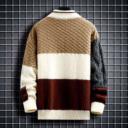 \Warm Knitted Sweaters Patchwork O Neck Knit Pullovers