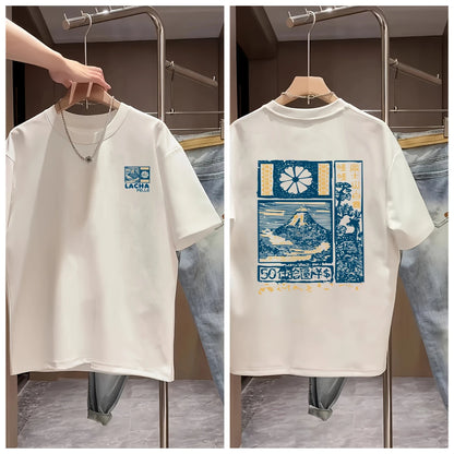 The Cherry Blossom Pattern of Mount Fuji Cotton Casual T-Shirt