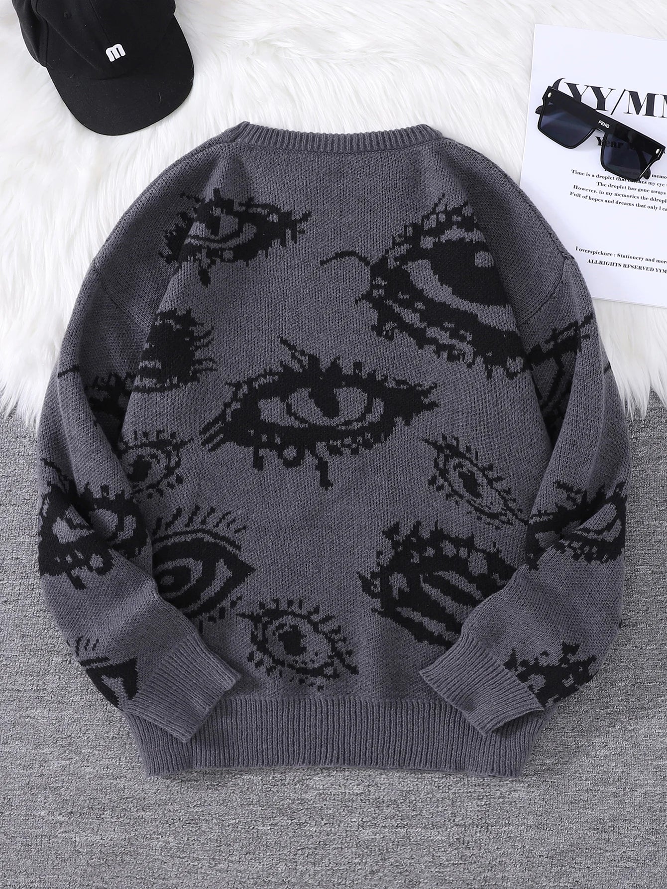 New Popular Abstract Eye Jacquard Pattern Pullover Sweater