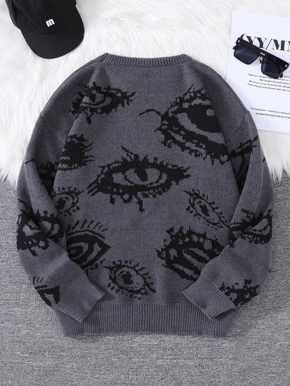 New Popular Abstract Eye Jacquard Pattern Pullover Sweater