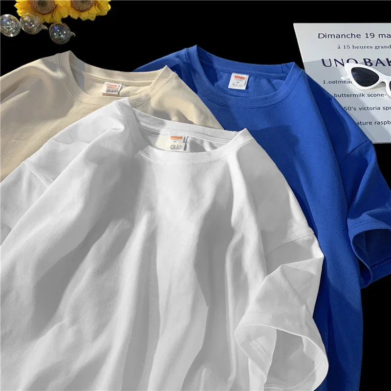 210g Cotton Solid Color Oversize Casual Tshirt 5XL