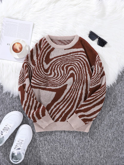New Popular Maze Jacquard Pattern Knitted Pullover Sweater