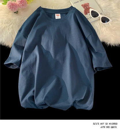 210g Cotton Solid Color Oversize Casual Tshirt 5XL