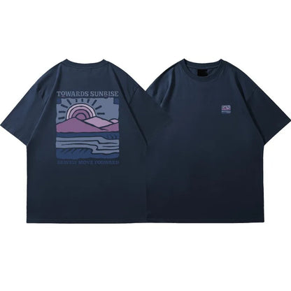 American Retro Pattern Casual Loose Cotton T-shirt
