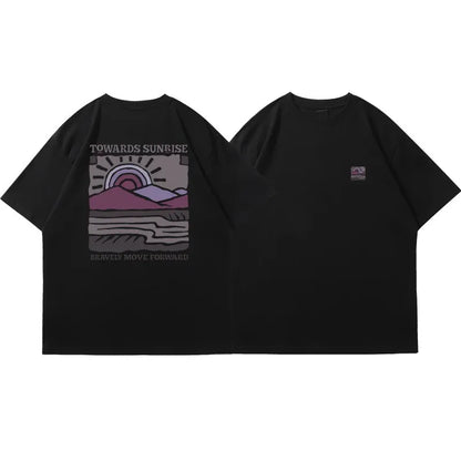 American Retro Pattern Casual Loose Cotton T-shirt