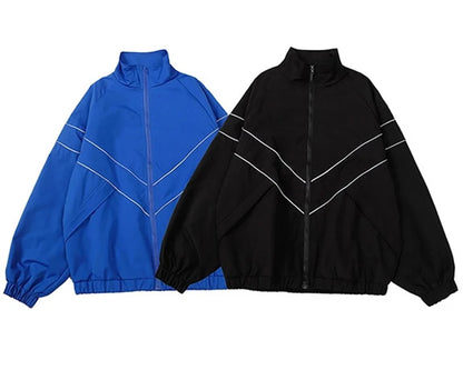 Reflective Striped Thin Jacket, Hip Hop Streetwear Coat Zipper