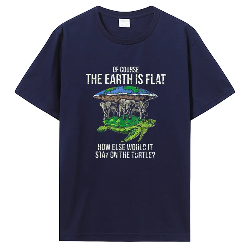 Funny Flat Earth Society Turtle Elephants Graphic Cotton Tshirt