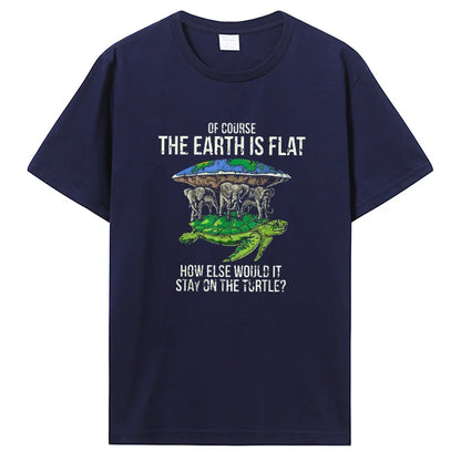 Funny Flat Earth Society Turtle Elephants Graphic Cotton Tshirt