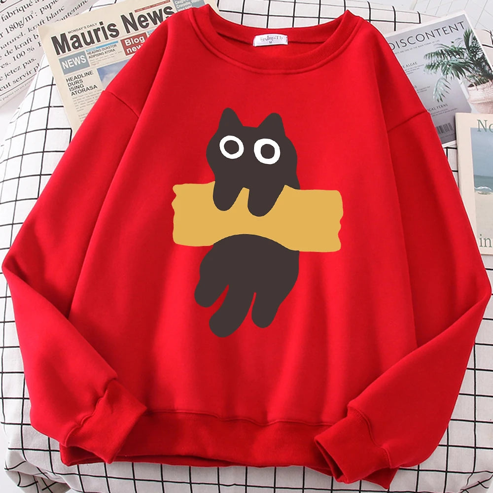 Tape Cat Cute Cartoons Loose Sweatshirts