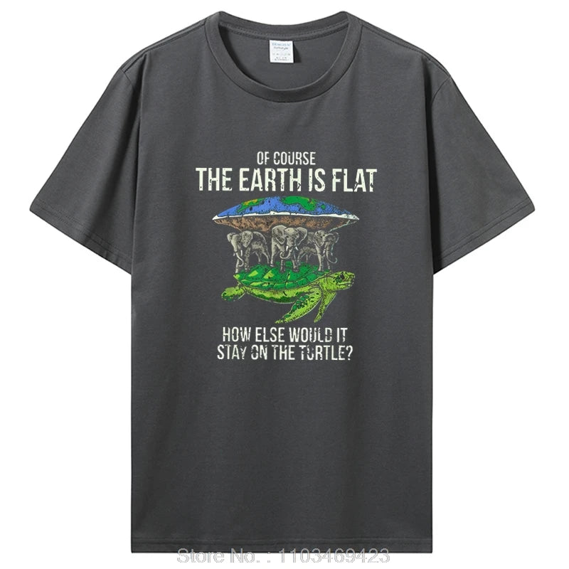 Funny Flat Earth Society Turtle Elephants Graphic Cotton Tshirt