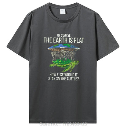 Funny Flat Earth Society Turtle Elephants Graphic Cotton Tshirt