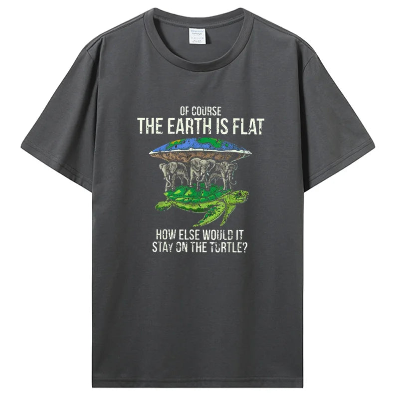 Funny Flat Earth Society Turtle Elephants Graphic Cotton Tshirt