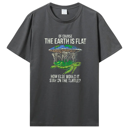 Funny Flat Earth Society Turtle Elephants Graphic Cotton Tshirt