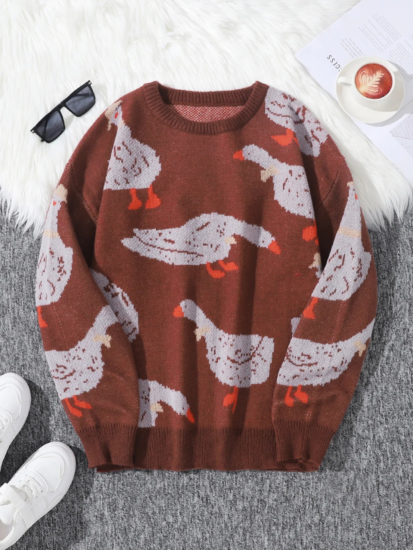 Duck Jacquard Pattern Sweater Knitted Pullover