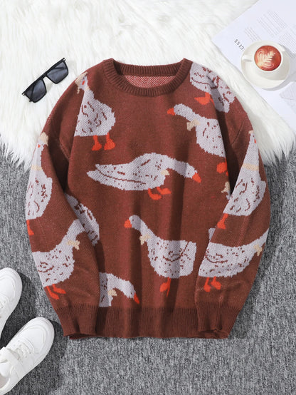 Duck Jacquard Pattern Sweater Knitted Pullover