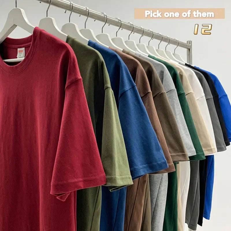 210g Cotton Solid Color Oversize Casual Tshirt 5XL