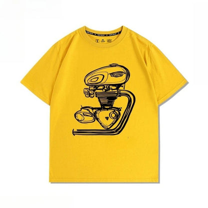 Motorcycle Engine T120 Retro Printed Loose T-shirt