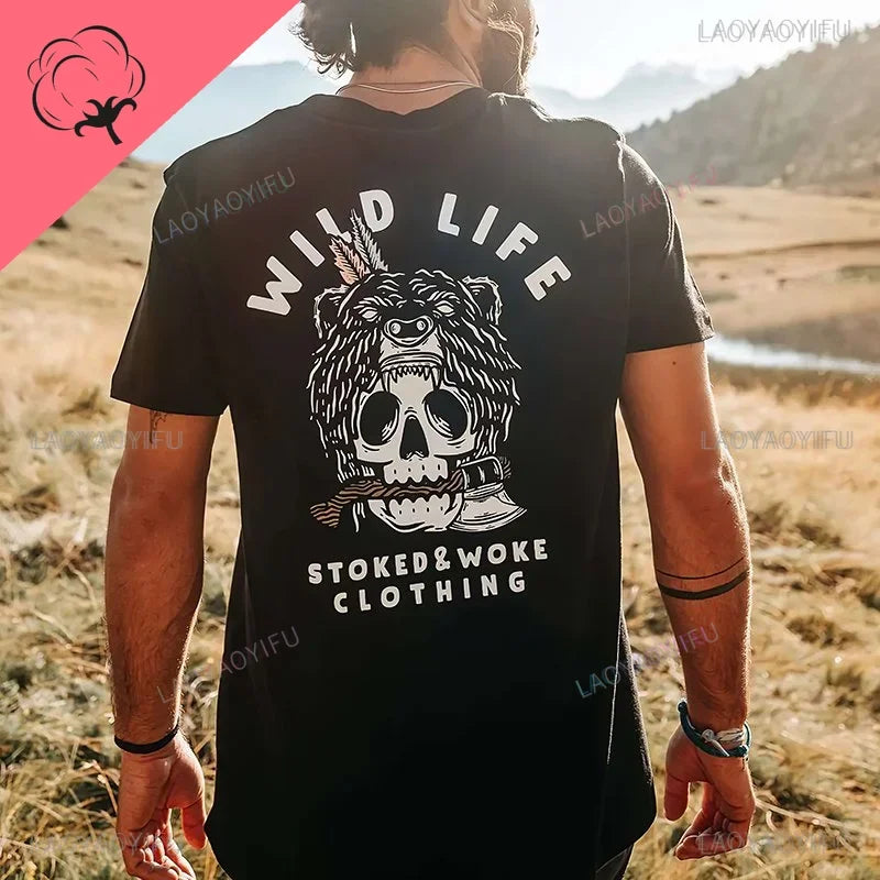 Cool Biker Drinking Beer Skull Graphic Cotton Tshirts