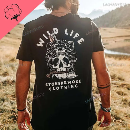 Cool Biker Drinking Beer Skull Graphic Cotton Tshirts
