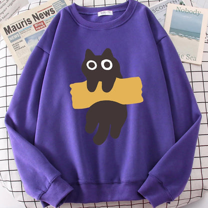 Tape Cat Cute Cartoons Loose Sweatshirts