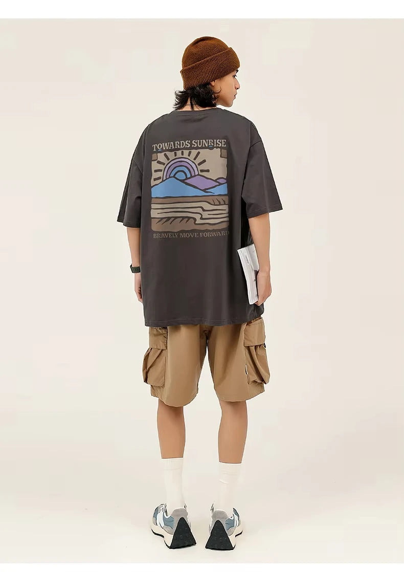 American Retro Pattern Casual Loose Cotton T-shirt