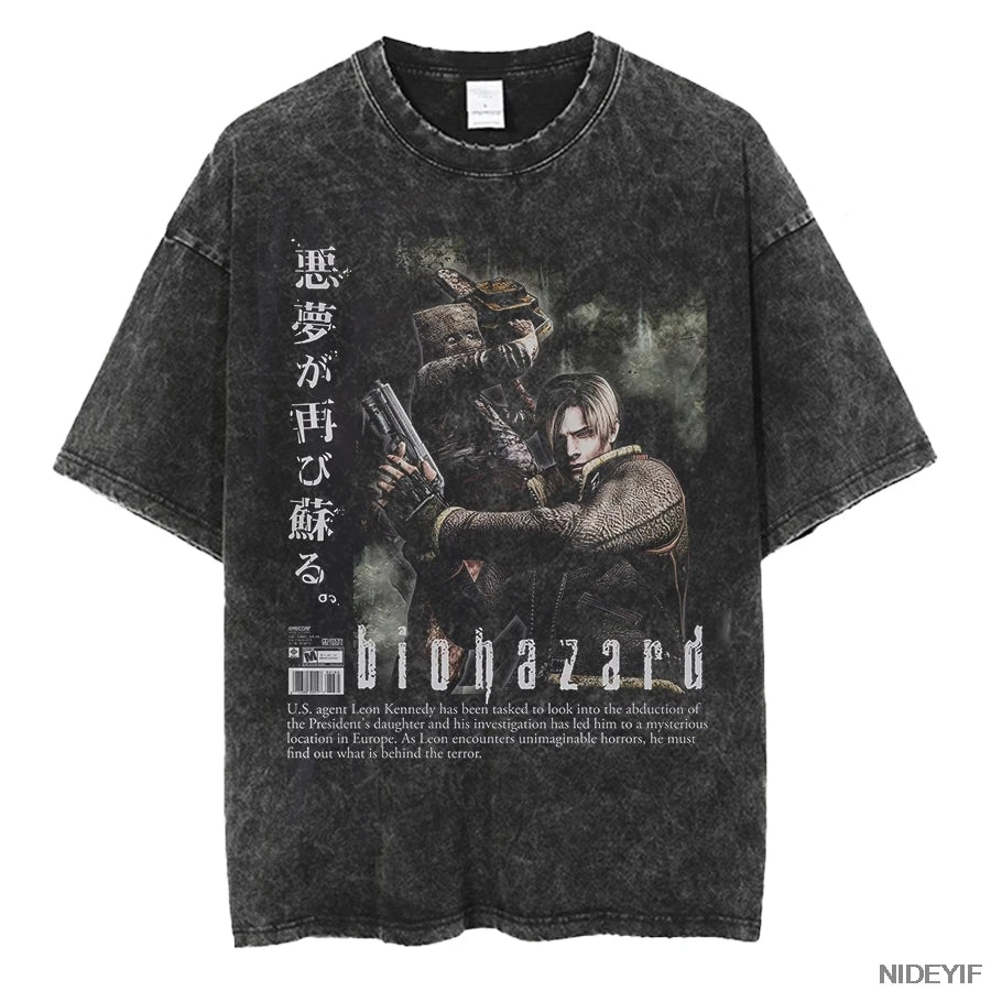 1990S Resident Evil Biohazard Leon Kennedy Oversized T shirt 100% Cotton
