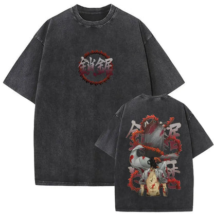Anime Chainsaw Retro T-shirt Cartoon Denji Pochita Graphic Oversized
