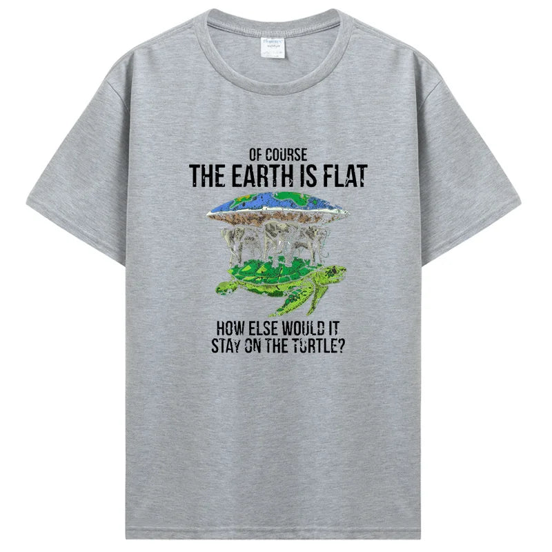 Funny Flat Earth Society Turtle Elephants Graphic Cotton Tshirt